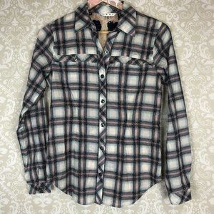 CAbi Festival Plaid Floral Button Down Long Sleeve